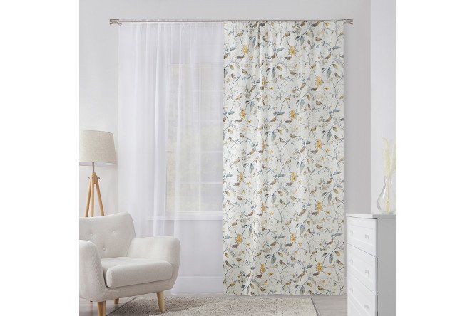 Ribbon curtain MICASA Bridgita 150x275 cm, 1 piece, white, yellow, gray