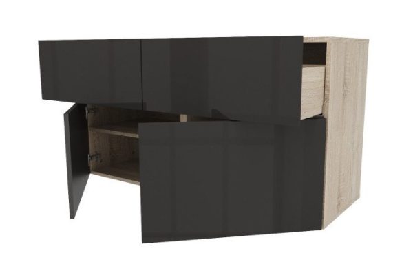 Cabinet 2 drawers 2 doors Oscar Amika 120x64 with closers, Sonoma oak / glossy black graphite