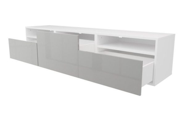 Cabinet with 3 drawers and 2 shelves Oscar Amika 180x38 with push to open, white / dusty gray gloss