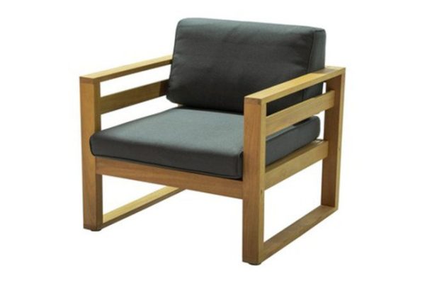 Armchair Booka frame color light brown, soft elements dark gray graphite