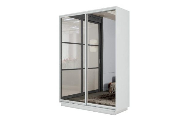 2-door wardrobe Slide-2 120x220x60 cm, white snow, silver, with two mirrors