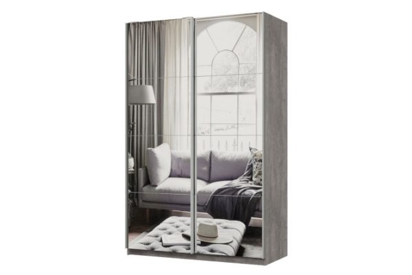 Sliding wardrobe 2-door Praktik 140x240x60 cm, concrete, silver profile, with two mirrors