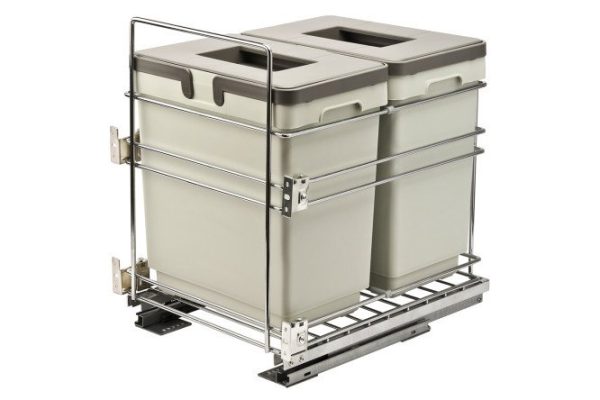 Pull-out disposal system 104537 with 2 containers of 15 l each in a 400 mm base, bottom mounting with closer, chrome/gray 33x42x44 cm