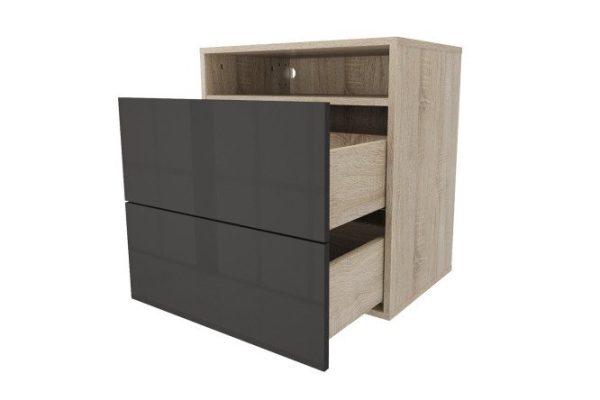 Cabinet with two drawers and a shelf Oscar Amika 60x64 with push to open, Sonoma oak