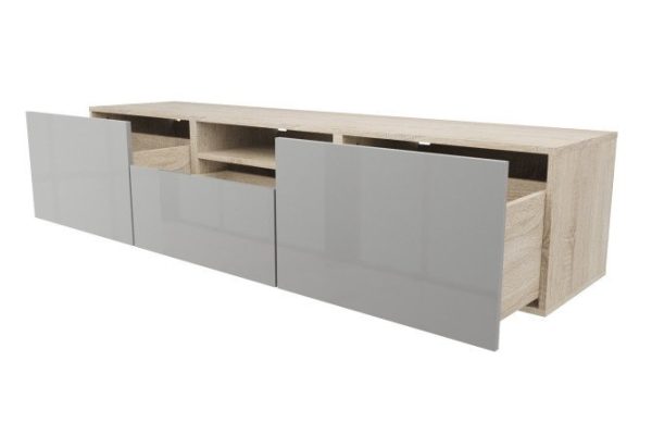 Cabinet with 3 drawers and 1 shelf Oscar Amika 180x38 with push to open, Sonoma oak / dusty gray gloss