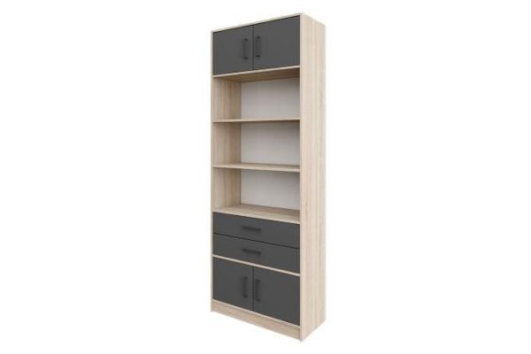 Shelving unit Virage with 2 drawers and 4 doors, sonoma oak/graphite gray