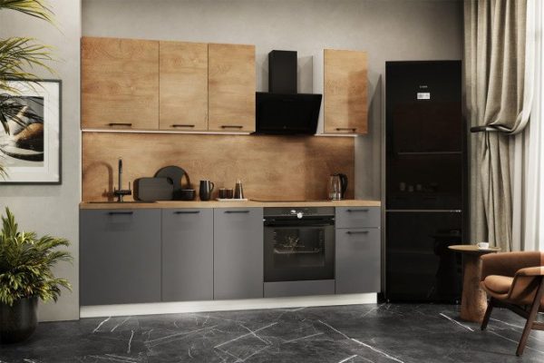 Kitchen set City 240x210x52.6 cm, frame color white, facade natural Irish oak, soft graphite