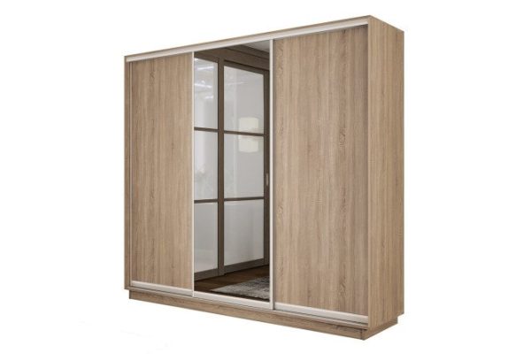 3-door wardrobe Slide-2 180x240x60 cm, Sonoma/silver, with one mirror