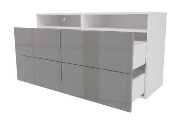 Cabinet 4 drawers and shelf Oscar Amika 120x64 with push to open, white / dusty gray gloss