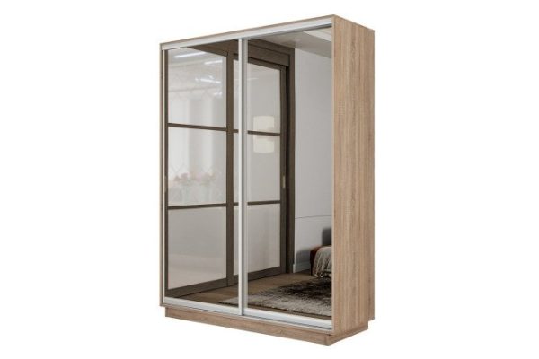 2-door wardrobe Slide-2 120x220x45 cm, Sonoma/silver, with two mirrors