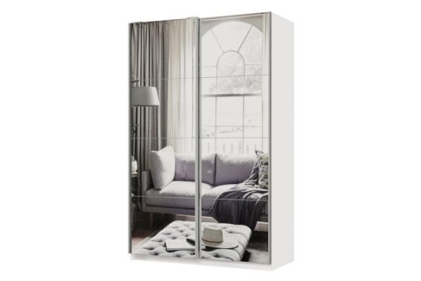Sliding wardrobe 2-door Praktik 140x240x60 cm, white, silver profile, with two mirrors