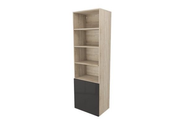 Wardrobe 1 door and 4 shelves Oscar Amika 60x192, Sonoma oak / glossy black graphite