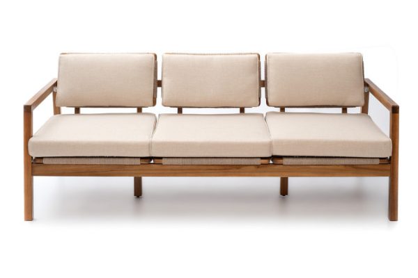 Sofa 3-seater Calisto 182x74x80 cm, frame color natural teak, beige finish
