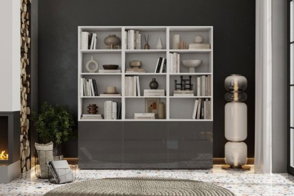 Oskar Amika library with push-to-open, white / black graphite gloss