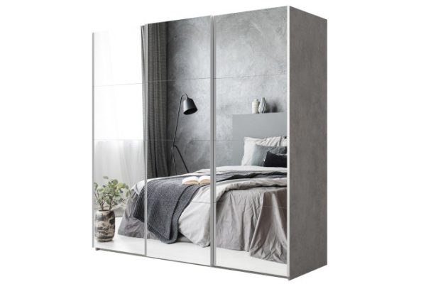 3-door wardrobe Comet 300x240 cm light concrete, mirror fronts