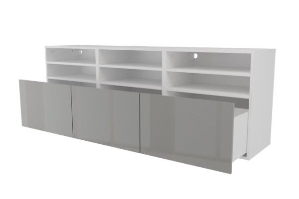 Cabinet 6 shelves and 3 drawers Oscar Amika 180x64 with push to open, white / dusty gray gloss