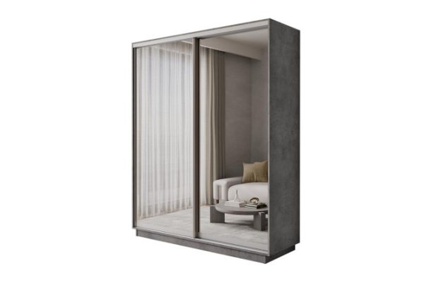 2-door wardrobe Slide-2 180x220x45 cm, concrete, silver, with two mirrors