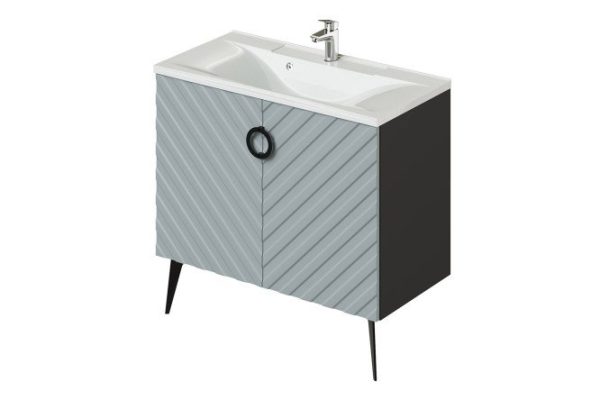 Floor stand Palladio 2.0 89.5 cm, frame color black, facade gray-blue