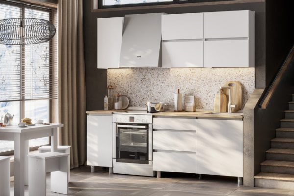 Kitchen set Tokyo 160x214.2x60 cm, frame color white textured, facade white textured