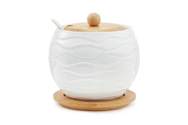EVIO Wave sugar bowl on stand with spoon 550 ml