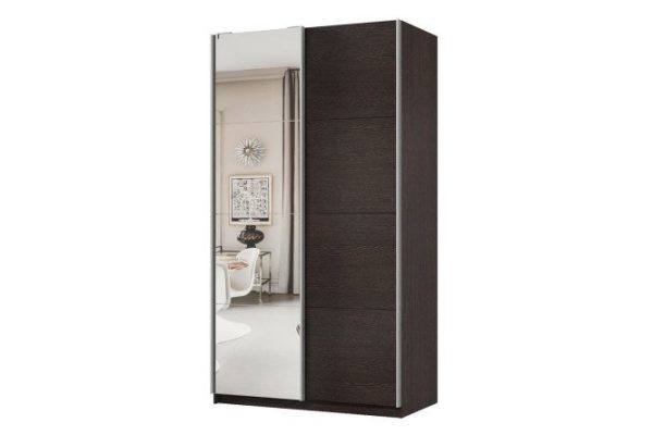 Sliding wardrobe 2-door Praktik 120x240x60 cm, wenge, silver profile, with one mirror