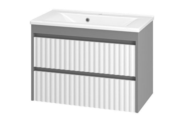 Hanging cabinet Balaton 80 BAL-06080-01-012Ya with 2 drawers 79.5 cm, frame color gray, facade white, gray