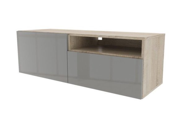 Cabinet with 2 drawers and shelf Oscar Amika 120x38 with closers, Sonoma oak / dusty gray gloss