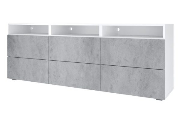 Cabinet Oscar Amika 180x64 with 6 drawers and 3 shelves, white / concrete