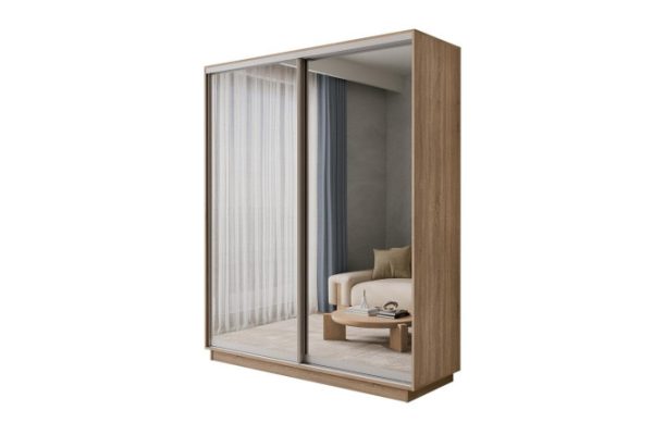 2-door wardrobe Slide-2 180x220x45 cm, Sonoma, silver, with two mirrors