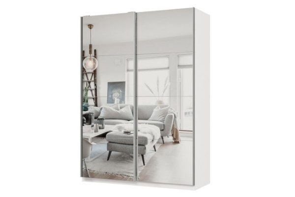 Sliding wardrobe 2-door Praktik 160x220x60 cm, white, silver profile, with two mirrors