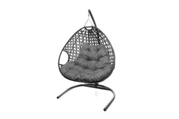 Hanging chair for two Luxury 119x186x120 cm, base and frame color white, finishing white