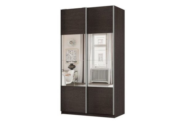 Sliding wardrobe 2-door Praktik 120x240x60 cm, wenge, silver profile, with mirror inserts