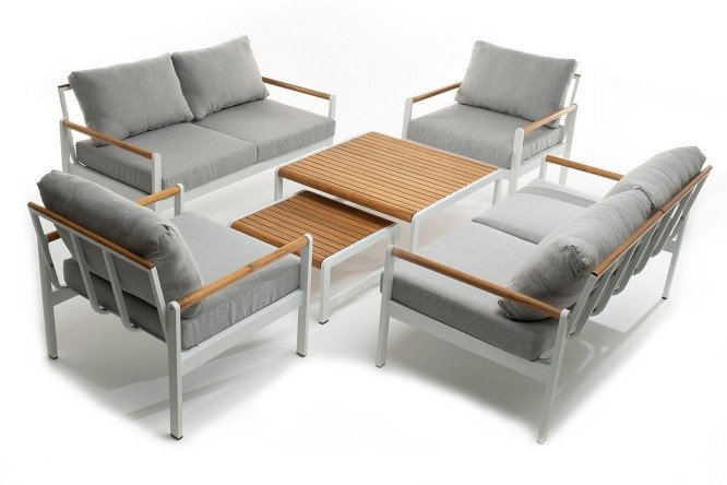 Sofa group Maya L color dark graphite, light teak, light gray