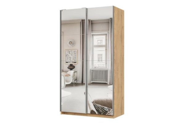 Sliding wardrobe 2-door Praktik 120x240x60 cm, bunratti, silver profile, with two mirrors