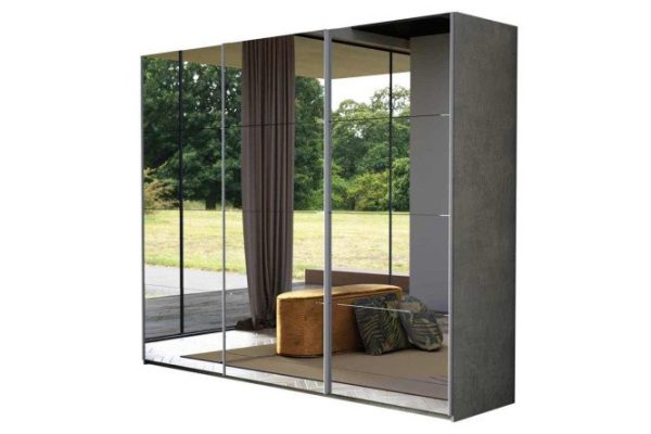 3-door wardrobe Comet 270x220 cm light concrete, mirror facades