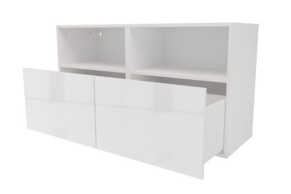 Cabinet with shelves and drawers Oscar Amika 120x64 with push to open, white / white gloss