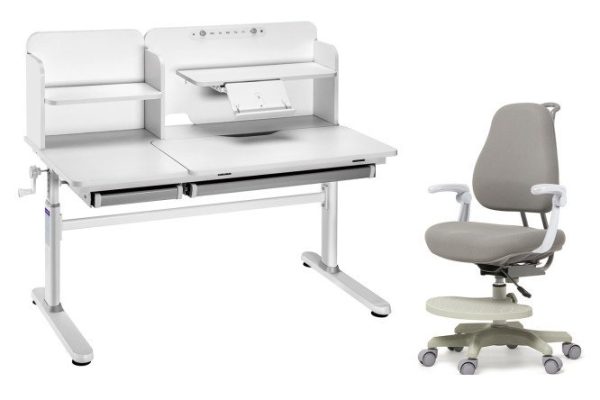 Furniture set Cubby desk Iris II Gray and armchair with armrests Paeonia Gray