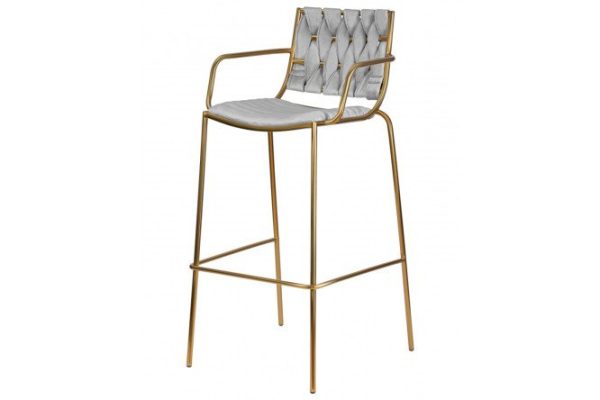 Bar chair DOBRIN Miller Gold 49x103x58 cm, upholstery color light gray, legs gold