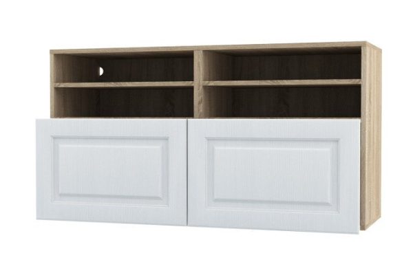 Cabinet with 4 shelves and drawers Oscar Bella 120x64 cm with push-to-open, Sonoma/white wood