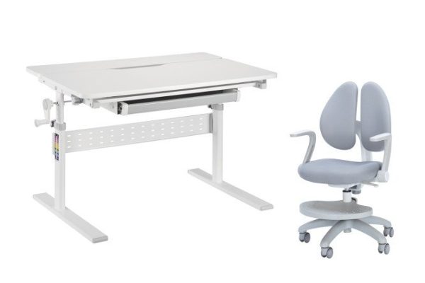 Furniture set: desk Colore (new) Gray and armchair with armrests and stand Primo Gray