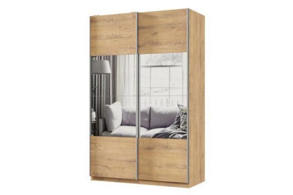 Sliding wardrobe 2-door Praktik 140x240x60 cm, bunratti, silver profile, with mirror inserts