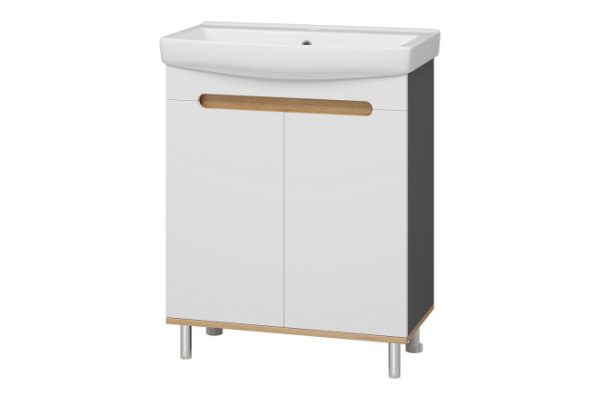 Floor stand Scandi 70 E-Ska01070-0150-2D with 2 doors 70 cm, frame color graphite, gold kraft oak, white facade, gold kraft oak