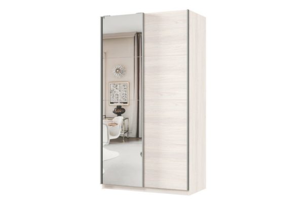 Sliding wardrobe 2-door Praktik 120x220x60 cm, light anchor ash, silver profile, with one mirror