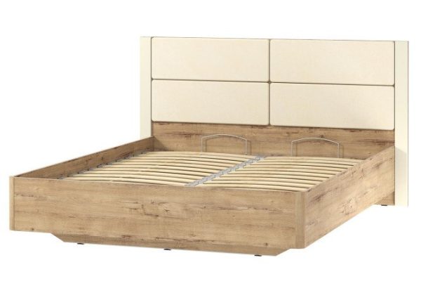 Bed with lifting mechanism Livorno color oak bunratti, soft panna cotta, milky 160x200 cm