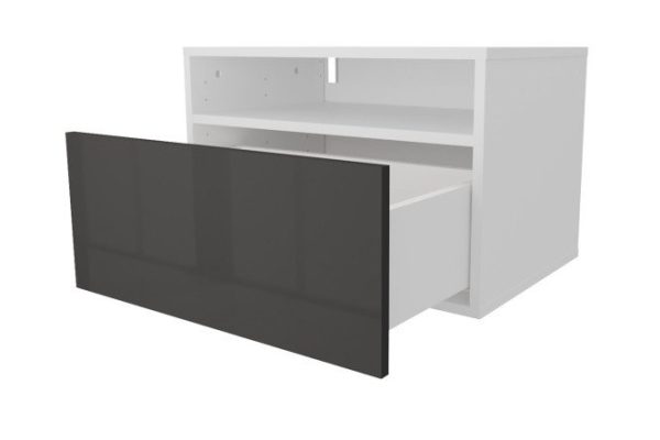 Cabinet with shelf and drawer Oscar Amika 60x40 with door closer, white / black graphite gloss
