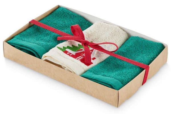 Set of UZB New Year's Cotton towels, 30x30 cm, 3 pcs.
