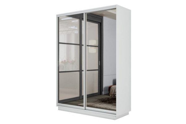 2-door wardrobe Slide-2 120x240x45 cm, white snow/silver, with two mirrors