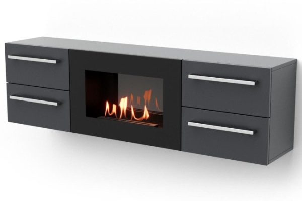 TV stand LUX FIRE Neva wall-mounted 1400 matte, graphite, with bio-fireplace 601