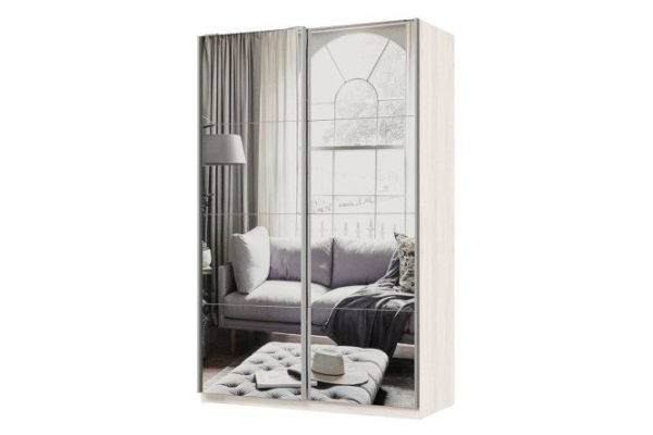 Sliding wardrobe 2-door Praktik 140x240x60 cm, light anchor ash, silver profile, with two mirrors