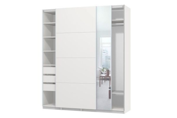 Sliding wardrobe Oscar 200x236x58 cm, white, with mirror inserts
